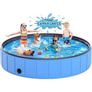 79x16'' Large Dog Pool, Foldable Plastic Pool for Large Dogs,1mm Durable and Collapsible Pet Bathing Tub Portable Outside Swimming for Kiddie and Dogs