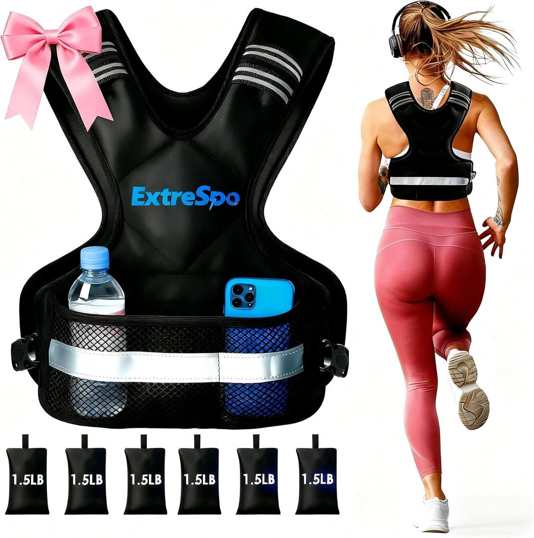 ExtreSpo Adjustable Weighted Vest for Women and Men, 11-20lb Weight Vest with 6 Ironsand Weights, Body Weight Vest Exercise Set with Reflective Strip for Strength Training and Workout ExtreSpo Adjustable Weighted Vest for Women and Men, 11-20lb Weight Vest with 6 Ironsand Weights, Body Weight Vest Exercise Set with Reflective Strip for Strength Training and Workout