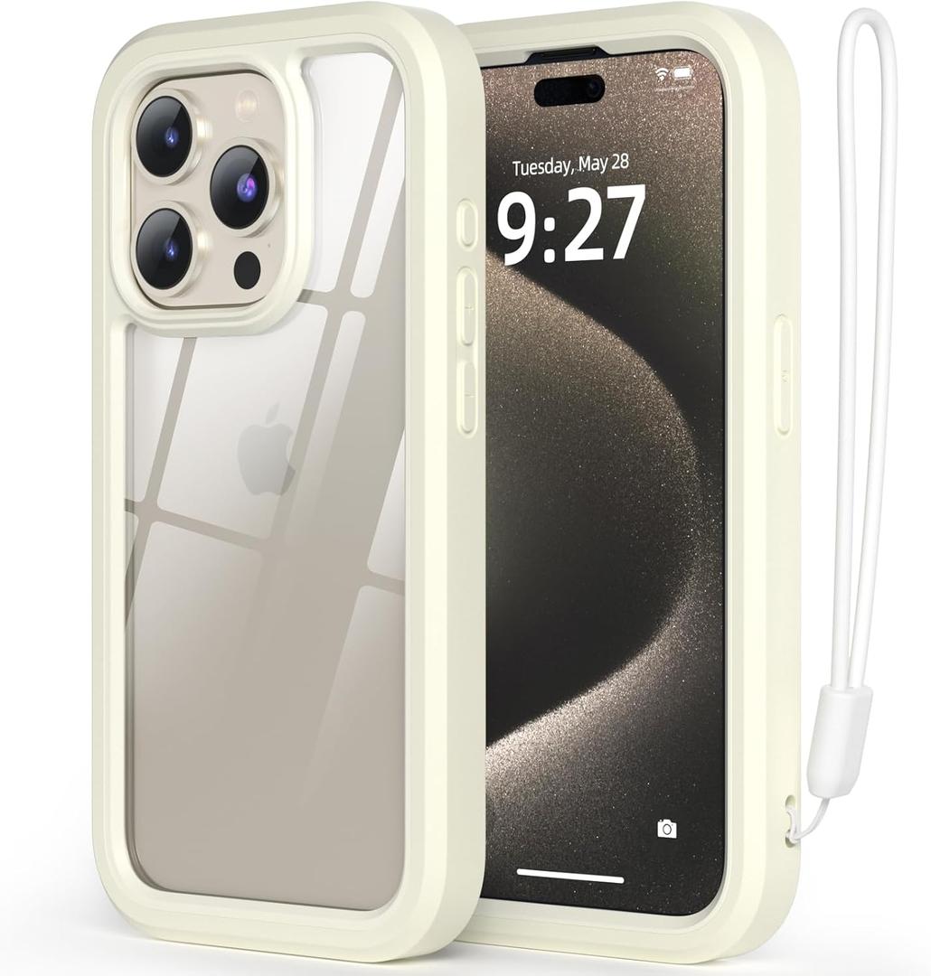 WXR Compatible with iPhone 15 pro max case,Soft Silicone Bumper & Crystal Clear Hard PC Back and Hard PC Inner,[Military Grade Drop Protection] 3in1 Heavy Duty Case 6.7 inch. (White)