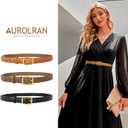 Women's Fashion Classic Metal Buckle Leather Belt with Jeans Dress (36-39 (Pant 18-20), Add-dark Orange-gold)