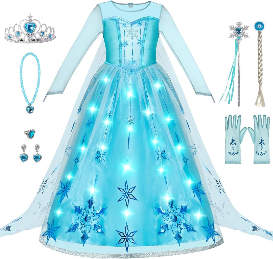 Spooktacular Creations Halloween Kids Ice Princess Dresses, Light-Up Princess Costume for Girls, Sequin Gown for Birthday (Small(5-7 yrs))