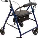 ProBasics Medical Rolling Walker with Wheels - 4 Wheel Walker with Seat, Backrest and Storage Pouch - Rollator Walker for Seniors - Durable Steel Frame Supports up to 300 lbs, 6-inch Wheels, Blue
