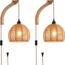 Plug in Wall Sconce,Farmhouse Wicker Wall Lamp Plug in,Hand Woven Rattan Wall Light Farmhouse Rustic Boho Sconces Wall Lighting for Living Room Bedroom (2 PACK, 2 Packs 7.87IN Rattan)