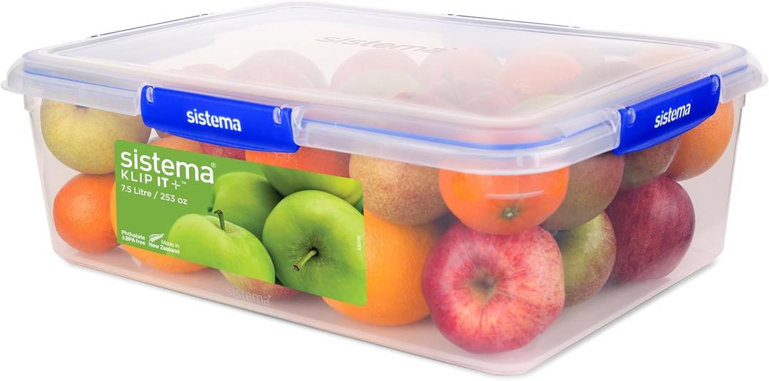 Sistema KLIP IT PLUS Food Storage Containers | 7.5 L Rectangle | Stackable & Airtight Fridge/Freezer Food Box with Lid | BPA-Free Plastic