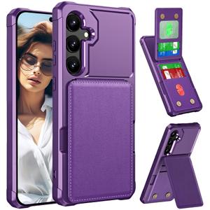 Fofvccv Wallet Case for Samsung Galaxy S24 FE with Card Holder Slots, Luxury PU Leather Folio Flip Kickstand Cover Shockproof TPU Phone Case for Galaxy S24 FE - ZM Purple
