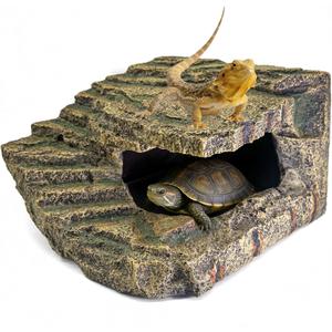 Resin Reptile Hideouts Cave Habitat Decor for Gecko Leopard Lizards Toad Turtle (B- Extra Large