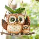 Swing Owl Hanging Planters for Indoor Plants, Cute Small Succulent Pots with Drainage Hole, Unique Resin Plant Hangers Outdoor, Hanging Plant Holder for String Of Pearls, Gift Ideas for Mother (Brown-2)