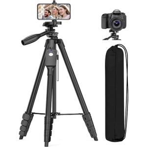 XXZU Tripod, 67" Camera Tripod with Travel Bag, Cell Phone Tripod with Remote, Aluminum Portable Tripod Stand with Phone Tripod Mount & 1/4Screw, for Phone/Camera/Projector/DSLR/SLR (67in)