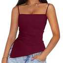 PRETTYGARDEN Women's Summer Spaghetti Strap Tank Tops Sleeveless Camisole Blouses Asymmetrical Going Out Basic Tank Shirt (Wine Red, Blue)