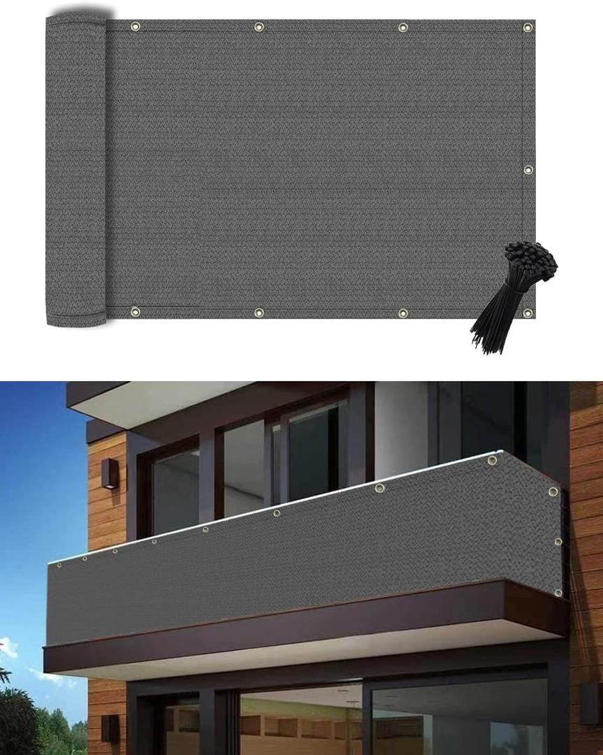 POYEE 3'19' Dark Gray Balcony Privacy Screen Fence Cover UV Protection Weather Resistant Waterproof Shade Cloth for Outdoor Patio Apartment Backyard Porch Deck Railing with Zip Ties