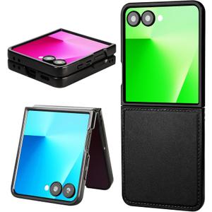 For Galaxy Z Flip7 Case, Genuine Leather, Slim Fit-Drop & Scratch Resistant Phone Cover for Samsung Galaxy Z Flip 7 Leather Case, PC Shell Ultra, Black