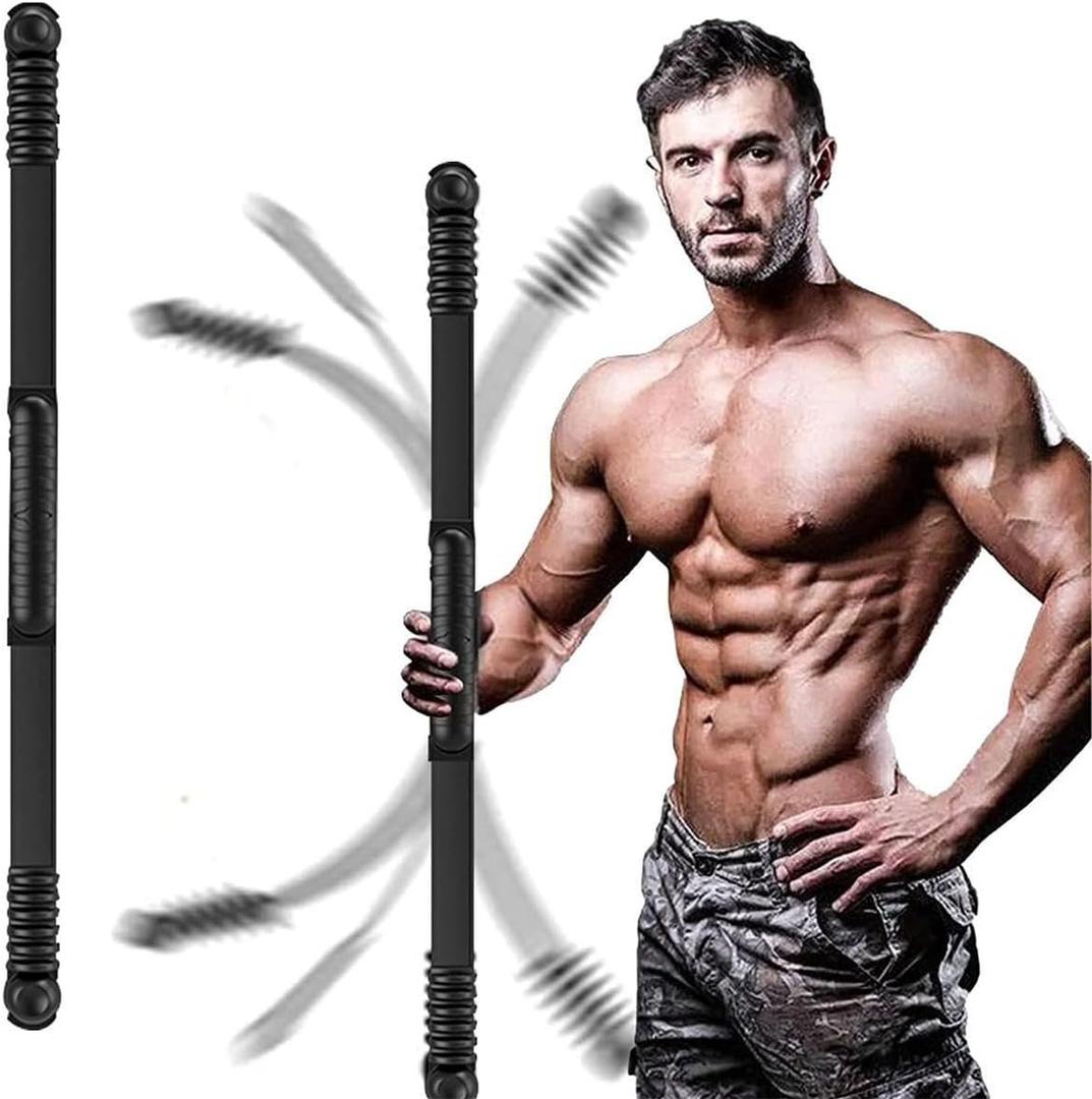 Fitness Exercise Bar,Elastic Fitness Bar,High Frequency Vibration Training Fat Buring Workout Bar for Yoga Pilates Sports,Power Twister for Arm,Abdominal Muscles Strength Exercises In Home Gym (Dark Black)