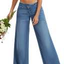 AIMILIA Women's Low Rise Wide Leg Jeans, Boyfriend Baggy Straight Leg Stretch Denim Pants, Crossover Closure Casual Trouser (Medium, Light Blue)
