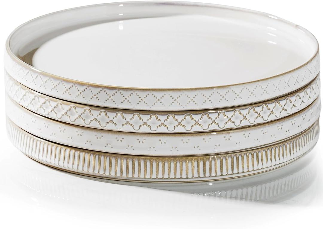 getstar 10.5 Ceramic Dinner Plates, Set of 4, Microwave & Dishwasher Safe, Salad Pasta Deep Plates with Embossments Set of 4