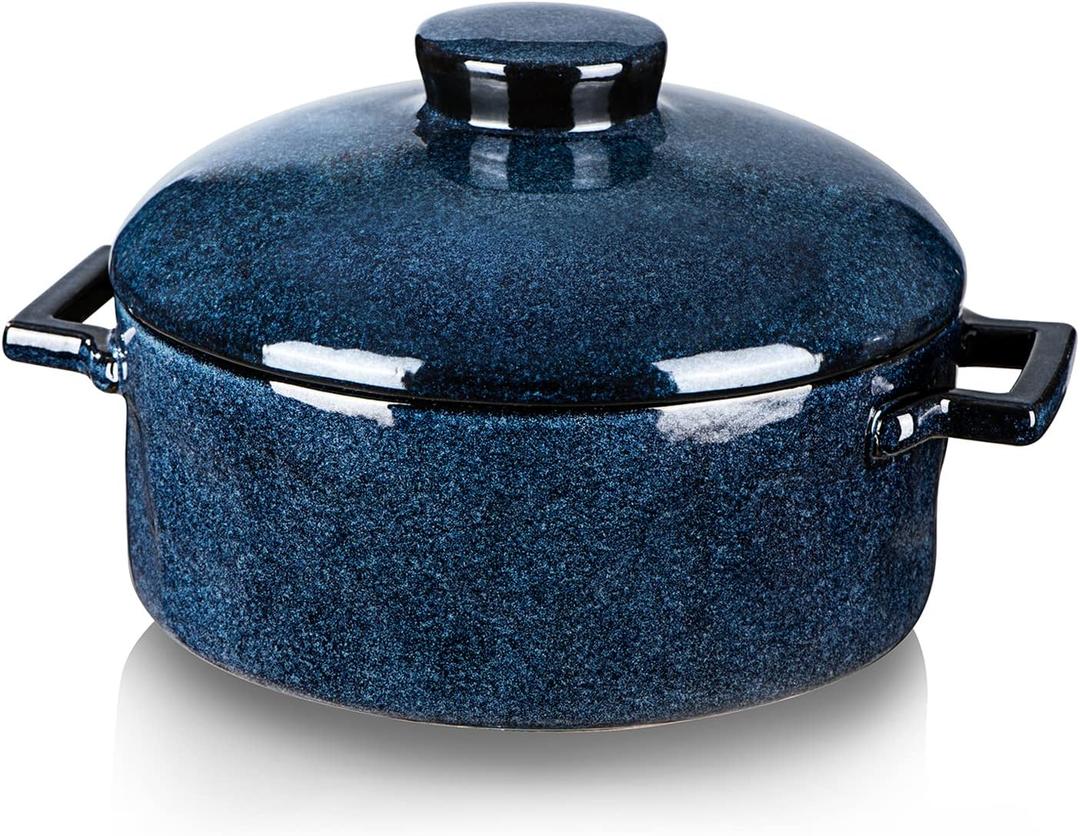 Vicrays Casserole Dish with Lid - Ceramic Lasagna Pan Deep 2 Quart Round Baking Dishes Covered Bakeware for Oven Safe Serving Dish with Handles for Party Dinner Banquet Daily Use (Blue)