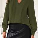 dowerme Womens Tops 2026 Spring V Neck T-Shirts Long Sleeve Shirts Lace Crochet Work Blouses Dressy Casual Loose Tunics (Green, S)