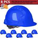 Leumoi 8 Pieces 4 Pt. Suspension Hard Hat Bulk Safety Helmets Adjustable Ratchet Hard Hats with Vents and Cotton Brow Pad ABS Construction Hardhats for Men Work Head Protection Supplies, 52 cm/20.5 inches-63 cm/25"