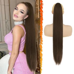 BARSDAR Long Straight Ponytail Extension - 30 Inch Drawstring Brown Ponytail Hair Extensions Synthetic Clip in Pony Tails Hairpieces Fake Ponytails for Women Girls Daily - Chestnut & Chocolate Brown