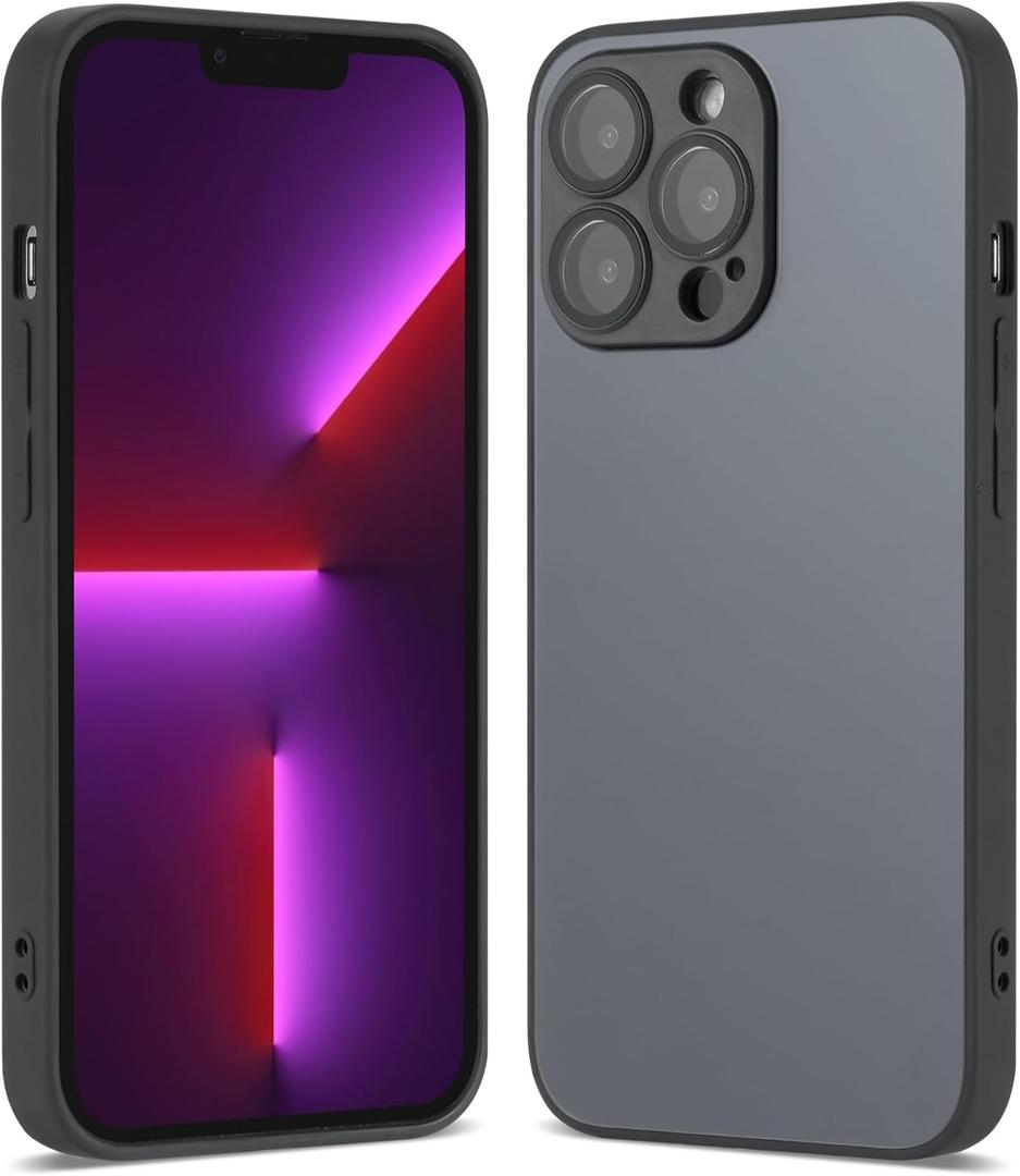 Compatible with iPhone 14 Pro Hard Body AG Glass Matte Frost Cellphone Mobile Basic case Cover casing funda para Drop Protection Camera Lens Protection Raised Bezels (Black)