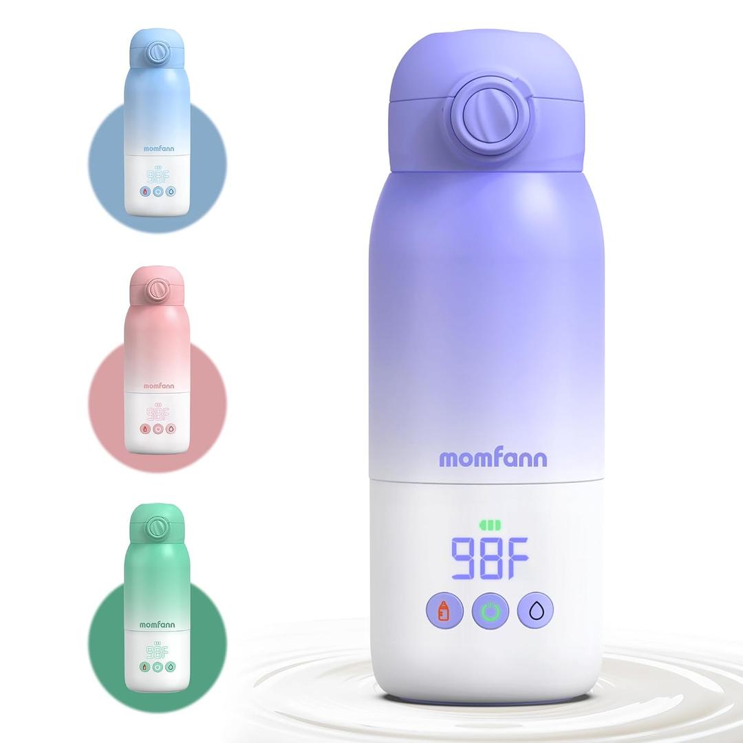 Portable Bottle Warmer for Travel, Dual Heating Modes for Breastmilk & Water Formula, Milk Warmer On The Go with Fast Heating & Long Battery Life, 5-Temp Control,12 Ounces Large Capacity