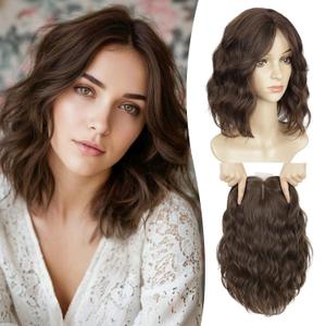 Lommel Hair Topper 12 Inch Short Wavy Hair Topper for Women with Thinning Hairs Natural-Looking Wiglett Lightweight & Add Volume Hairpiece for White Roots Cover for Daily(Light Brown)
