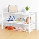 Smiry Shoe Rack, 2 Tier Thick Bamboo Shoe Organizer, Stackable Free Standing Wooden Shoe Storage Shelf for Closet, Entryway, Front Door Entrance, White