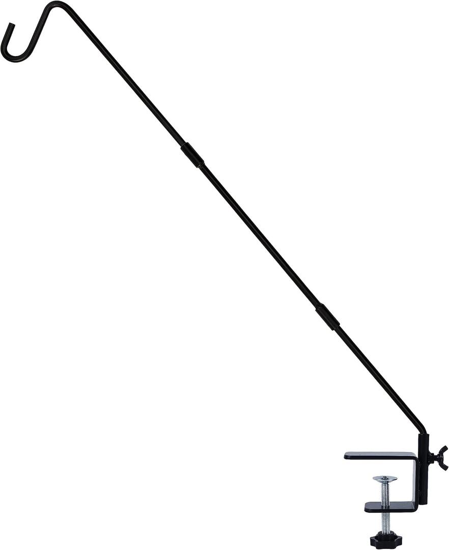 Juegoal Heavy Duty Deck Hook with 2 Inch Non Slip Clamp, 25 or 36 Inch Extended Reach Deck Hook, Adjustable Rail Pole Plant Bracket for Hanging Bird Feeder, Plants, Lanterns, Wind Chimes