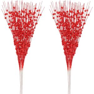 N&T NIETING 10 Pack Artificial Glitter Berry Stem Ornaments 15.7 Inchs Christmas Tree Picks, Christmas Home Decor Wreath Winter Dcor Fireplace Holiday Crafts Berries Decoration (Red)