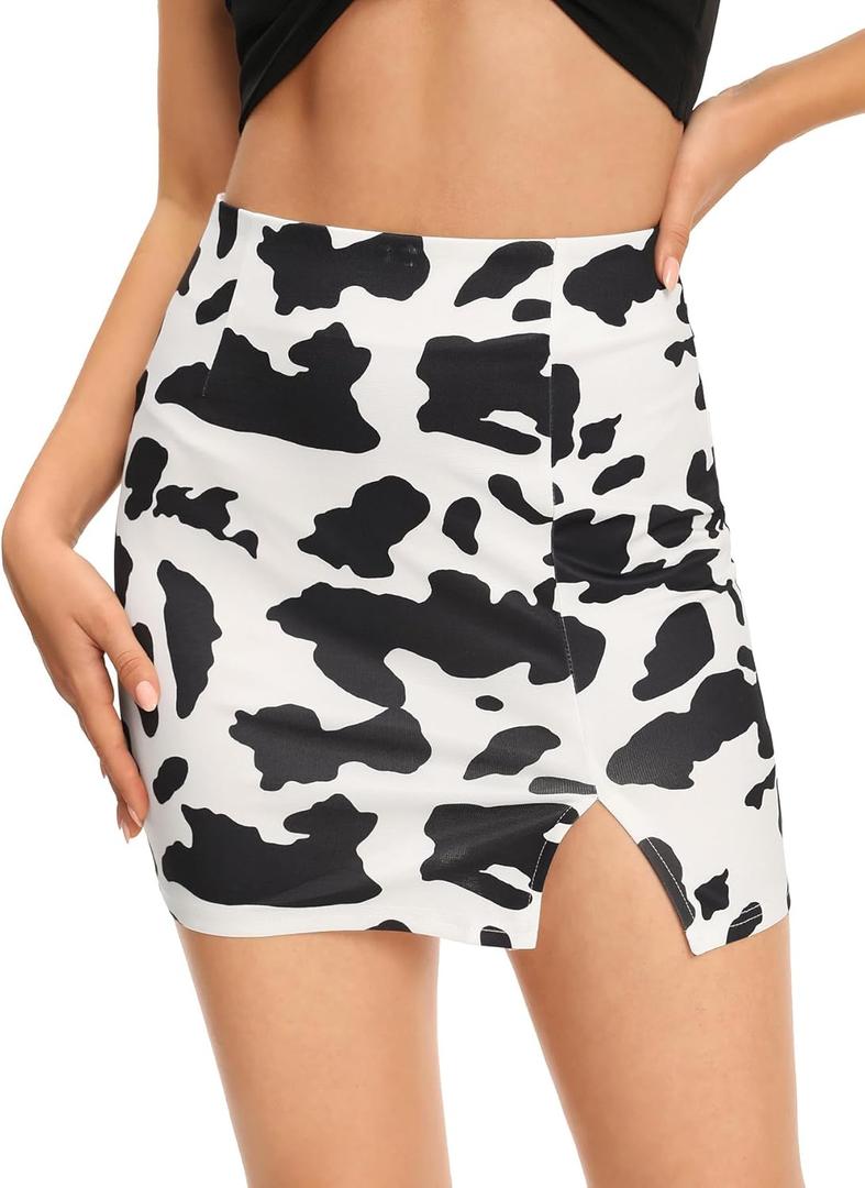 WDIRARA Women's Summer Solid Split Hem Zip Back Mini Workwear Skirt (Allover Black White), XL