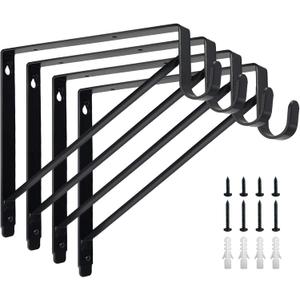 4 Pack Heavy Duty Closet Shelf & Rod Brackets,Closet Rod Bracket,Shelf Brackets Clothes,Closet Shelves Bracket with Rod Shelving Support,with Screws Black