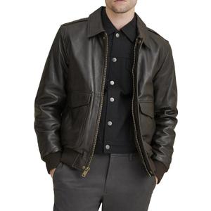 Crafter Men's Classic A2 Aviator WWII Flying Tiger Leather Jacket - Pilot Bomber Leather Jacket With Shirt Collar For Men (Brown, XL)