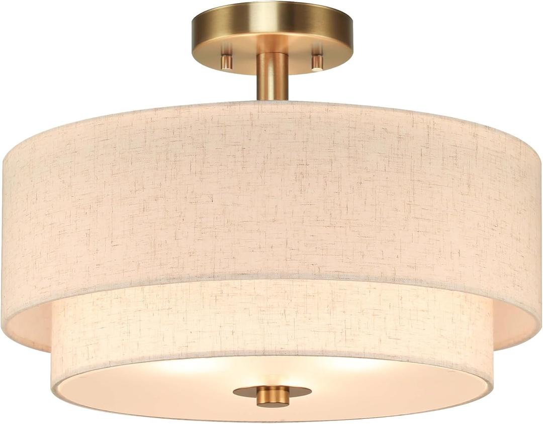 XiNBEi Lighting 16" Semi Flush Mount Ceiling Light for Bedroom, Brass