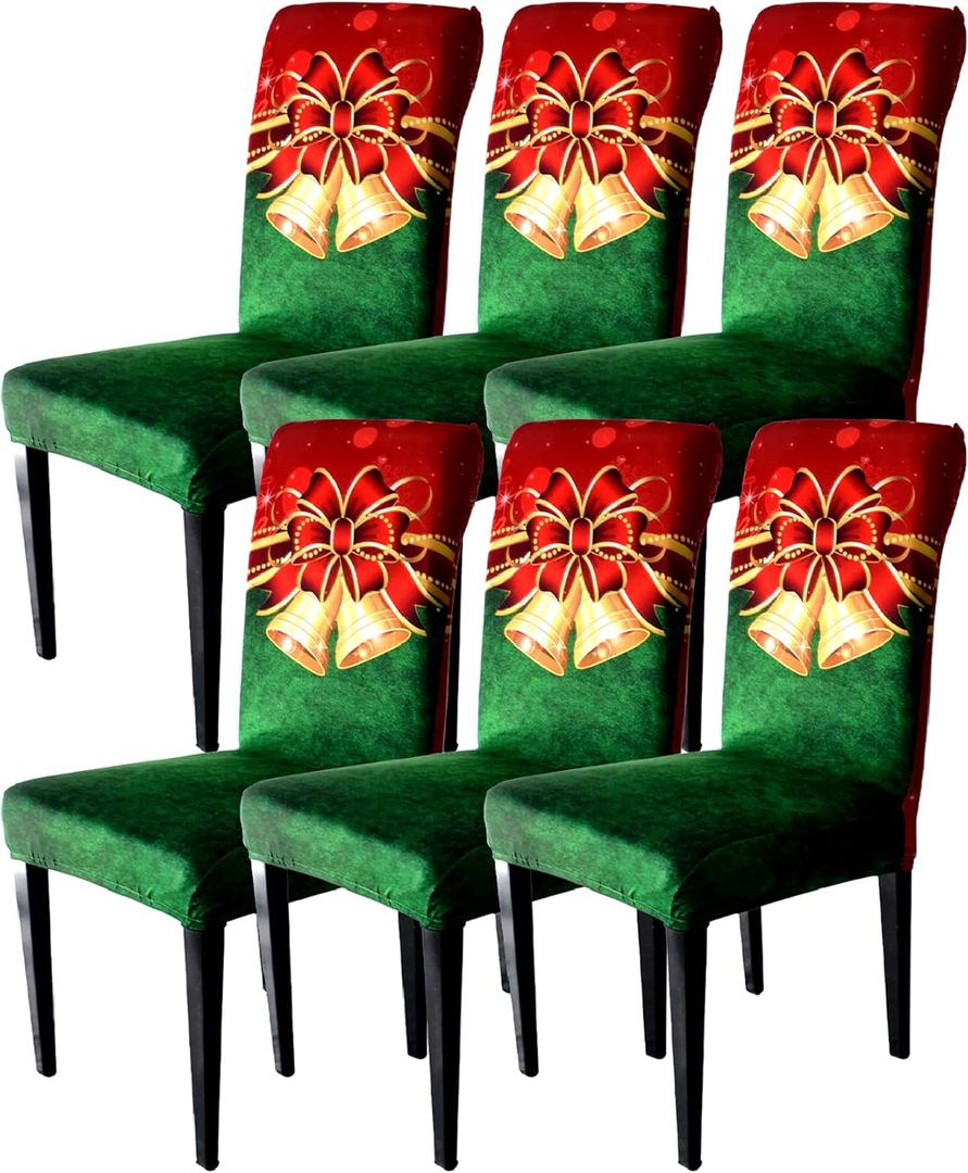 beifivcl New Year Chair Covers Set of 6, Xmas Dining Chair Back Covers, New Year Chair Slipcovers Protector Decoration, Removable and Washable, New Year Kitchen Decor/Restaurant Party Home Decor (Bell)