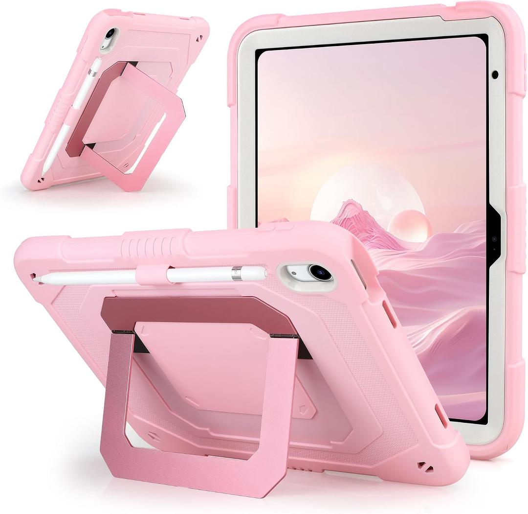 VOFUOE for iPad A16 Case 11th Generation 2025 11 Inch, for iPad 10th Generation Case 2022 10.9 Inch with Multi-Angle Dual Foldable Stand Pencil Holder 2 in 1 Hard Shockproof Protective Cover-Pink