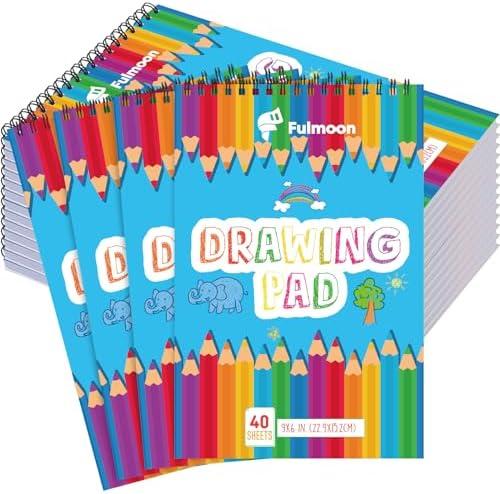 Fulmoon 25 Pack Sketch Pad for Kids Drawing Pad 40 Sheets Sketch Book Bulk Children Drawing Paper Art Supplies for Crayons Pencils School Kid Painting Party Art Supplies(6 x 9 Inch), White