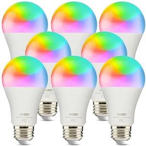 Homevenus HVS Smart Light Bulbs, 9W Equivalent 60W A19 E26 RGBW Music Sync Color Changing LED Light Bulbs, App 2.4GHz WiFi Dimmable Tunable White Compatible with Alexa Google Assistant, 8 Pack