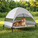 Upgraded Elevated Dog Bed with Canopy, Portable Raised Outdoor Dog Bed with Stable Anti-Slip Feet, Removable Wider Shade, Raised Dogs Cot for Large Pets Camping, Indoor & Outdoor Use, Grey 42.0"L x 30.0"W x 33.0"Th