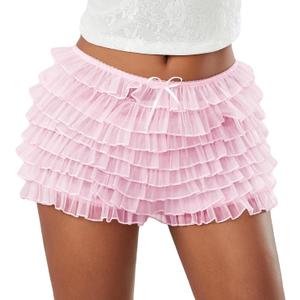 Aopwsrlyi Womens Lace Trim Ruffle Shorts Lolita Bloomers Y2k Layered Frilly Puffy Shorts Sexy Boy Shorts Bubble Skirt, XS