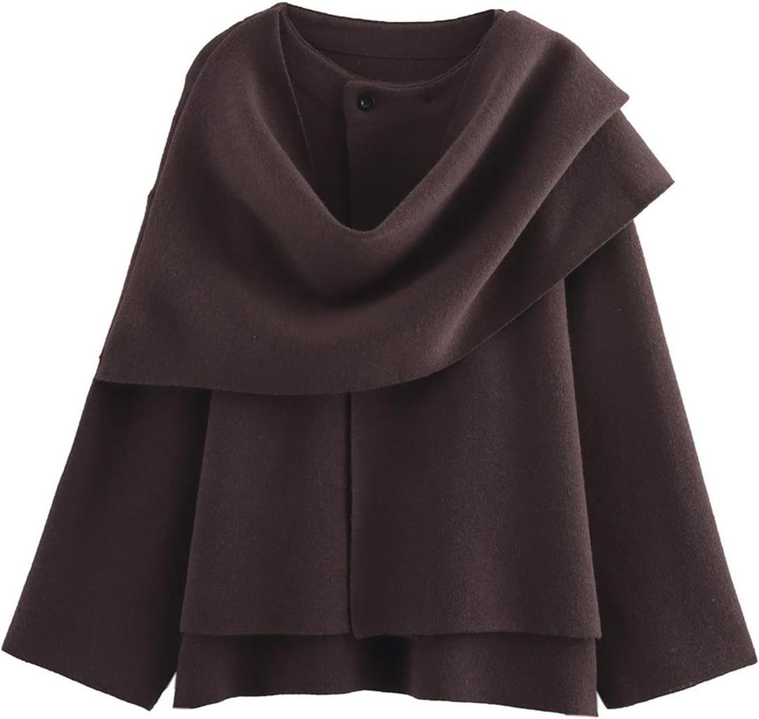 Kissonic Women's Oversized Scarf Jacket Shawl Wraps Knit Long Sleeve Button Winter Peacoat (Medium, Coffee)