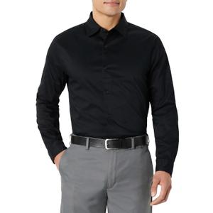 Amazon Essentials Men's Regular Fit Long Sleeve Wrinkle Resistant Stretch Dress Shirt, Black, 6X-Large Big Tall