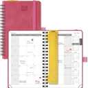 POPRUN 2026-2027 Monthly Planner, Small 4" x 6.25", 18 Month Calendar Agenda (July 2026 - December 2027) with Expense Tracker, Notes Pages, Sprial Bound, Leather Softcover - Magenta