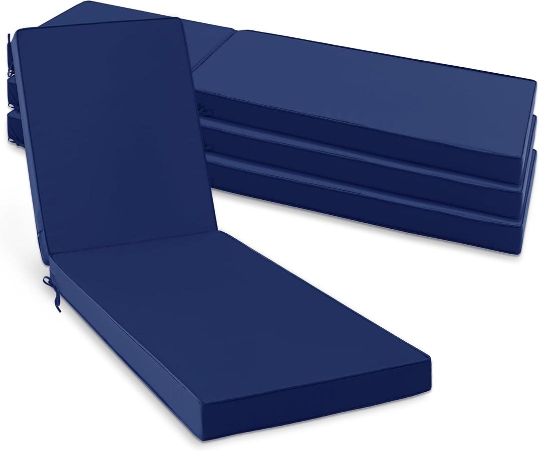 Summsun Chaise Lounge Cushions Outdoor Set of 4 - Waterproof and Fade Resistant Sun Lounger Replacement Cushions - Patio Lounger Pads with Removable Cover for Pool, Deck, 80 x 26 x 3 Inch, Navy, 80" x 26" x 3 | 4 Pack