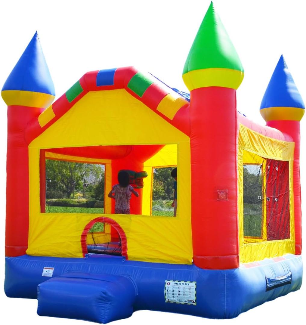 HeroKiddo 13'x13' Commercial Bounce House with Blower & Basketball Hoop; Durable 15'Tall Vinyl Bouncy Castle Inflatable Jumper for Kids and Adults, Rental Quality, Indoor & Outdoor