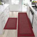BEQHAUSE Kitchen Rugs and Mats Set of 2 Non-Slip Kitchen Mats for Floor, Absorbent and Stain Resistant Kitchen Runner, Machine Washable Rugs for Kitchen, Laundry & Sink, 24"x36"+24"x60", Red