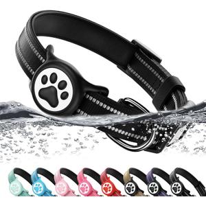 Airtag Dog Collar, Reflective Ultra-Durable Nylon Padded with QR Code Buckle & IP68 Waterproof Air Tag Holder Compatible for Apple AirTag, Comfortable for Small Medium Large Dogs(Black,S)