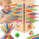 Montessori Game Wooden Board Game, Montessori Toys for 3 4 5 6 Year Olds, Board Games for Kids 4-6, 21 Sticks 21 Strips Fine Motor Skills Toy Family Game, Math Wooden Stick Game, Gift Boys Girls