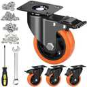 MSH&HCE 4 Inch Caster Wheels, Heavy Duty Break Casters Set of 4 Locking Casters Swivel Polyurethane(PU) Industrial Wheels, Quiet Caster Wheel for Cart Furniture and Workbench (Two Hardware Included)