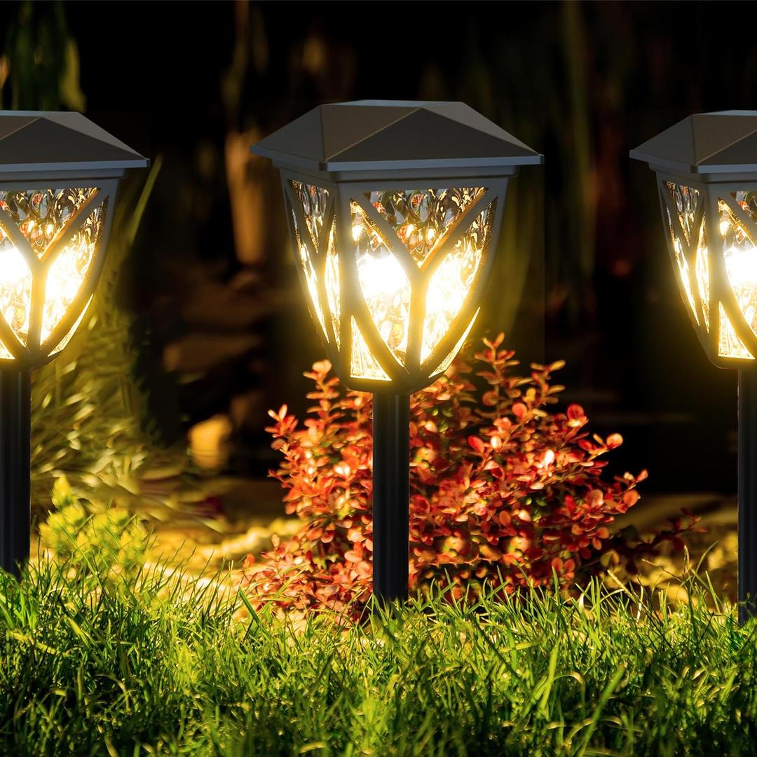 Ensenior 6-Pack Solar Lights Outdoor, 3000K LED Solar Garden Lights for Pathway, Yard, Patio, Walkway, Planter, Waterproof, Energy-Efficient Landscape Lighting (Black)