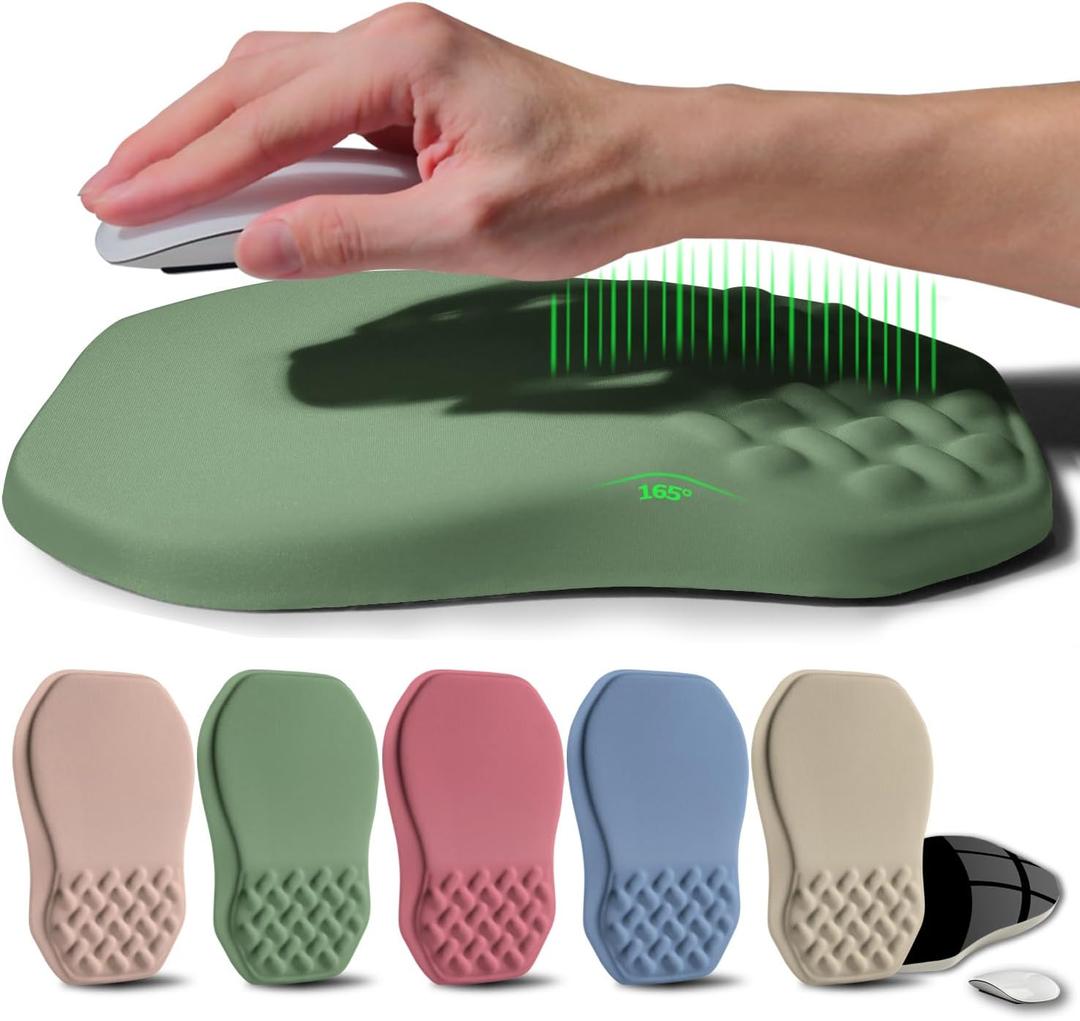 Ergonomic Raised Mouse Pad Wrist Support with Bilateral Slope Memory Foam Mousepad for Wrist Rest and Carpal Tunnel Pain Relief 11.8x7.9 Green
