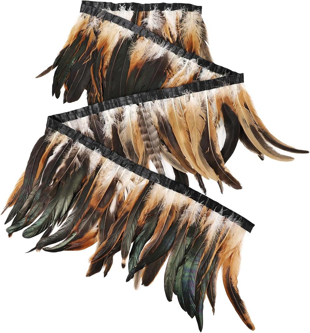 THARAHT Rooster Coque Tail Feathers Trim 8-10inch 2Yard Natural Fringe Trim for DIY Sewing Craft Party Clothing Cape Shawl Wings Halloween Wedding Decoration